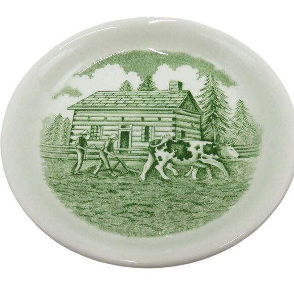 WOOD & SONS Upper Canada Village Green White Dish Farming Scene England - Picture 1 of 10